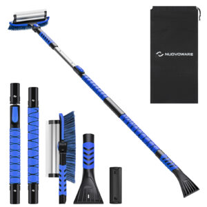 Nuovoware 60" Ice Scraper and Extendable Snow Brush for Car Windshield, 5 in 1 Adjustable Snow Removal Tools with 270° Pivoting Brush Head for Car Auto Truck SUV, Blue